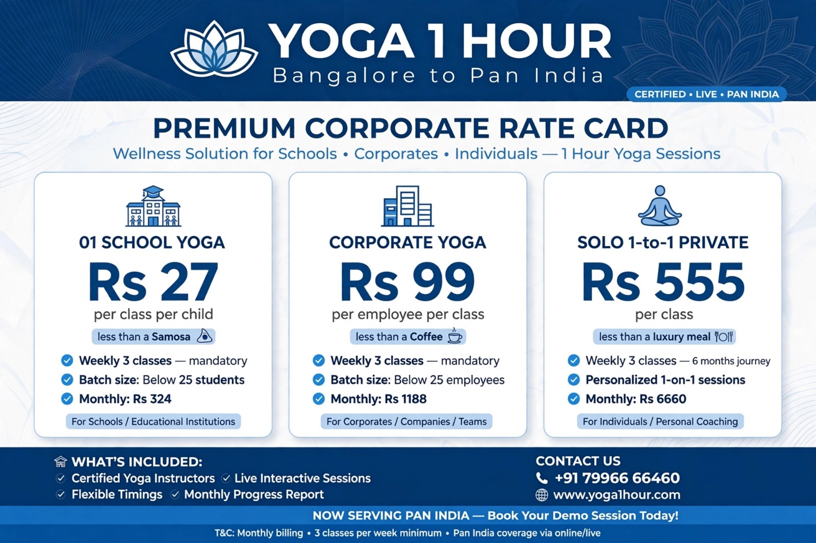 Corporate Yoga premium rate card