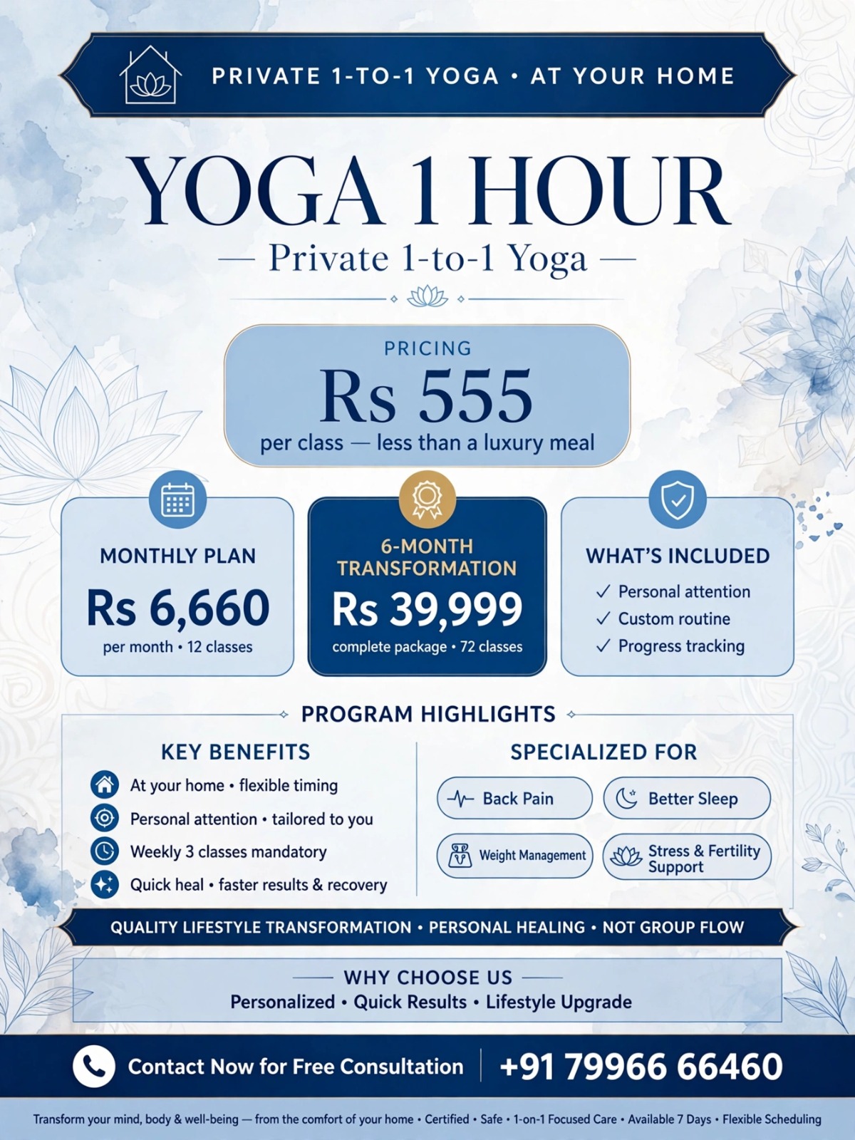 Premium private Yoga rate card