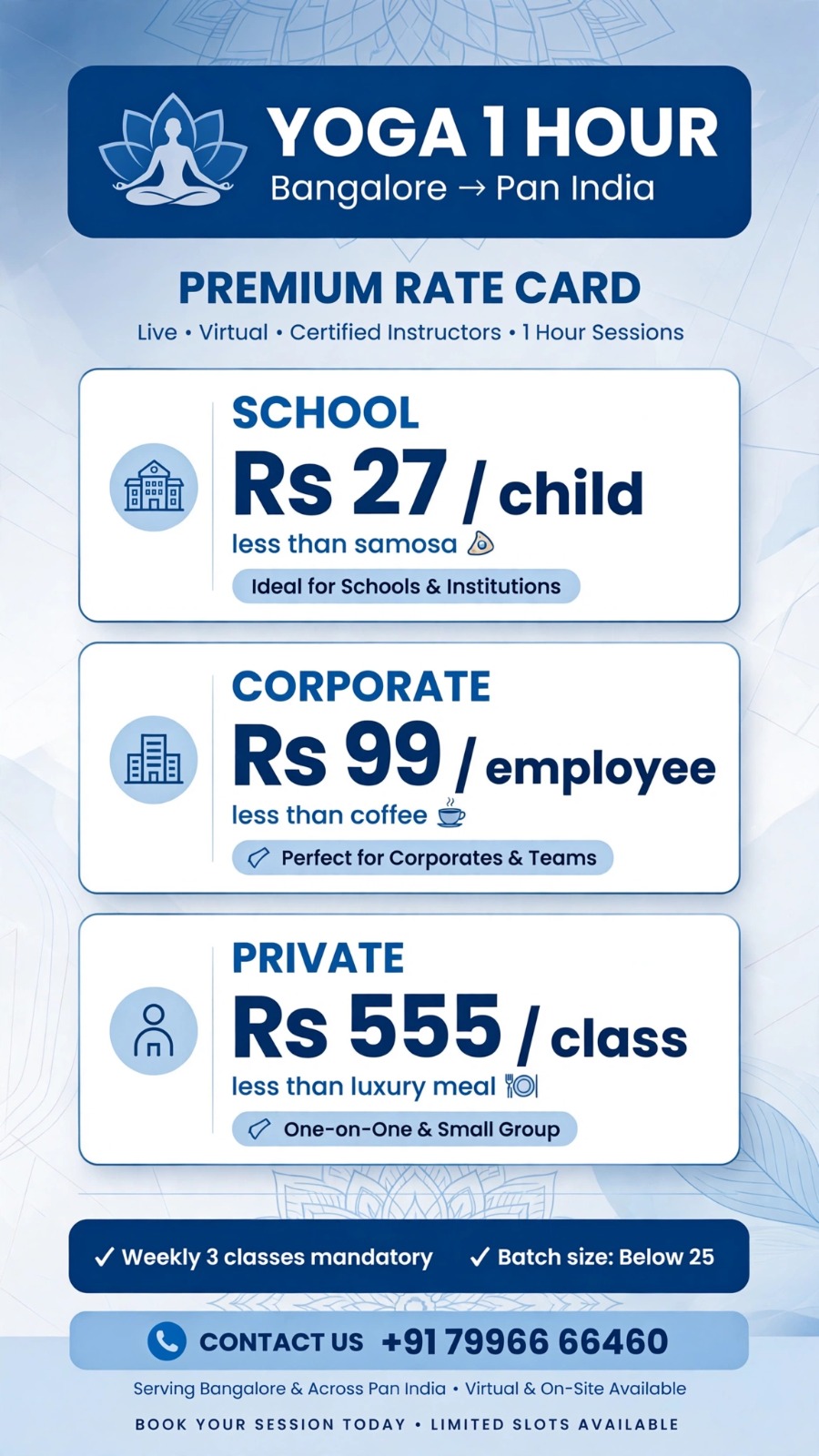 Private Yoga rate card